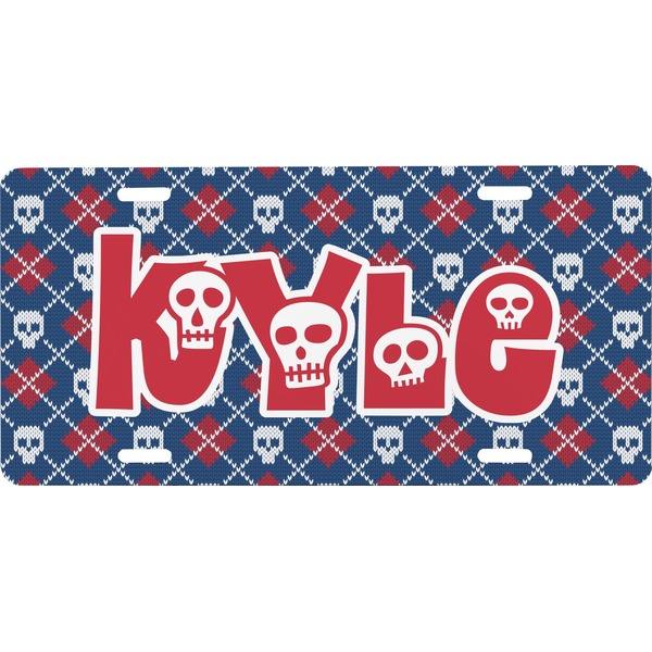 Custom Knitted Argyle & Skulls Front License Plate (Personalized)