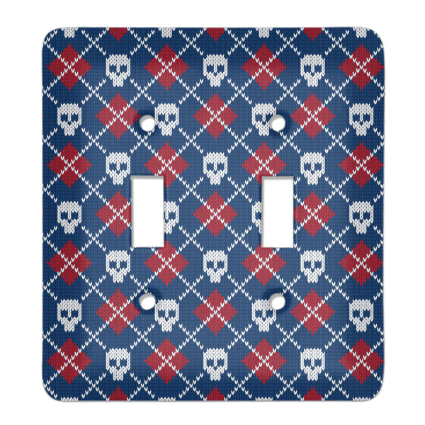 Custom Knitted Argyle & Skulls Light Switch Cover (2 Toggle Plate)