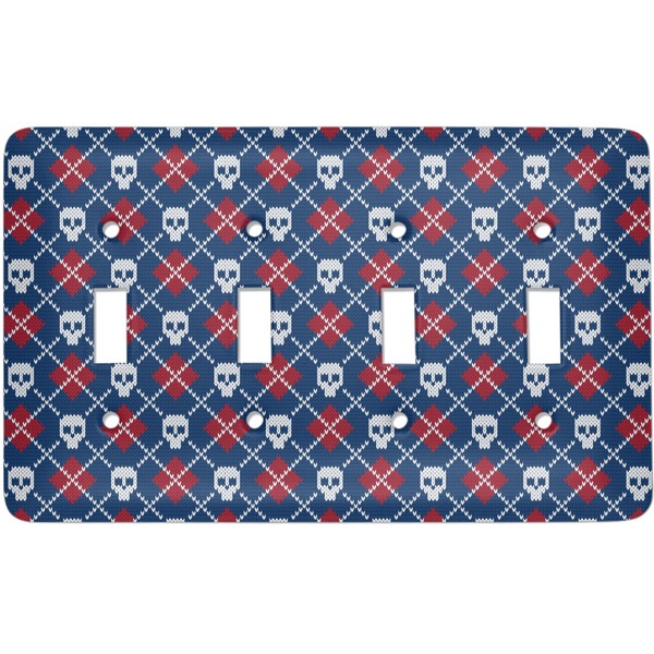 Custom Knitted Argyle & Skulls Light Switch Cover (4 Toggle Plate)