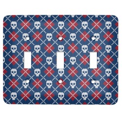 Knitted Argyle & Skulls Light Switch Cover (3 Toggle Plate)