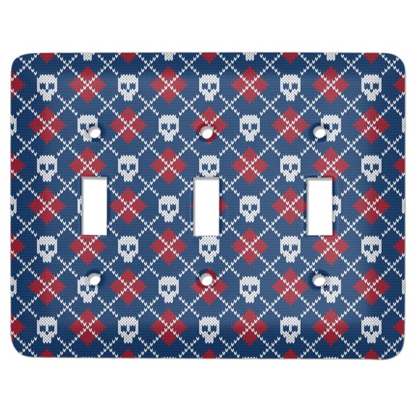 Custom Knitted Argyle & Skulls Light Switch Cover (3 Toggle Plate)