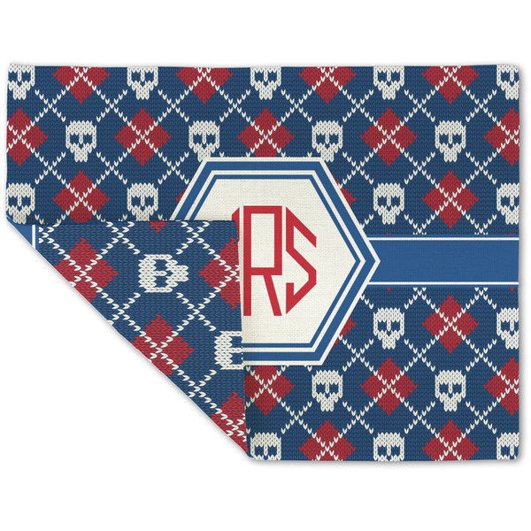 Custom Knitted Argyle & Skulls Double-Sided Linen Placemat - Single w/ Monogram