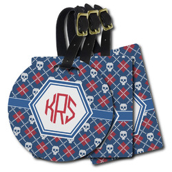 Knitted Argyle & Skulls Plastic Luggage Tag (Personalized)