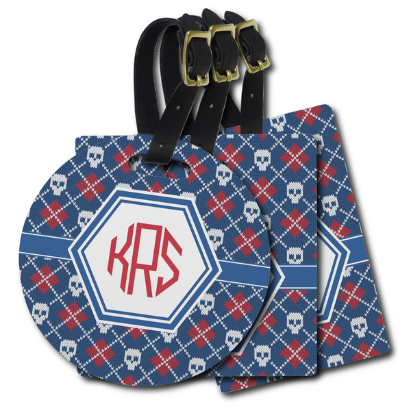 Custom Knitted Argyle & Skulls Plastic Luggage Tag (Personalized)