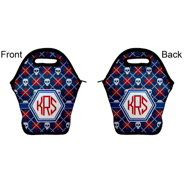 Knitted Argyle & Skulls Lunch Bag - Front and Back
