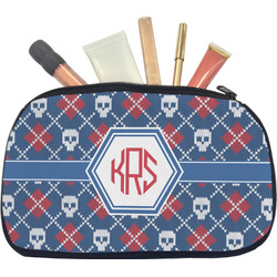 Knitted Argyle & Skulls Makeup / Cosmetic Bag - Medium (Personalized)