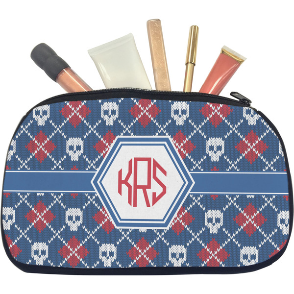 Custom Knitted Argyle & Skulls Makeup / Cosmetic Bag - Medium (Personalized)