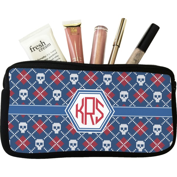 Custom Knitted Argyle & Skulls Makeup / Cosmetic Bag - Small (Personalized)