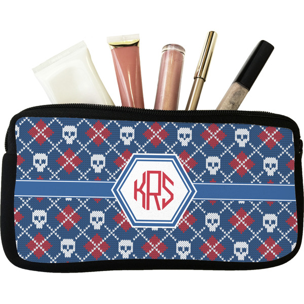 Custom Knitted Argyle & Skulls Makeup / Cosmetic Bag - Small (Personalized)