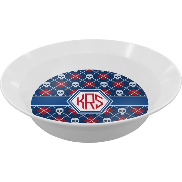 Custom Knitted Argyle & Skulls Melamine Bowl - 12 oz (Personalized)