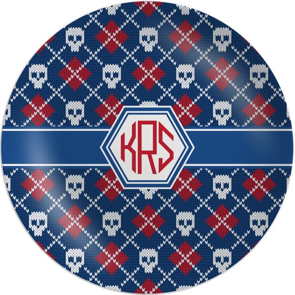 Custom Knitted Argyle & Skulls Melamine Plate (Personalized)