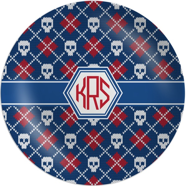 Custom Knitted Argyle & Skulls Melamine Plate (Personalized)