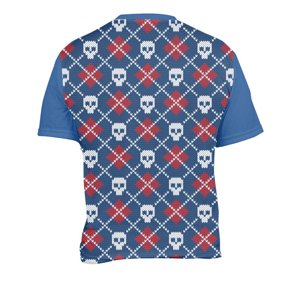Knitted Argyle & Skulls Men's Crew Neck T Shirt Medium - Back