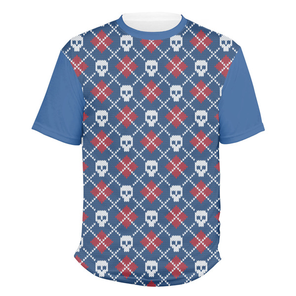 Custom Knitted Argyle & Skulls Men's Crew T-Shirt