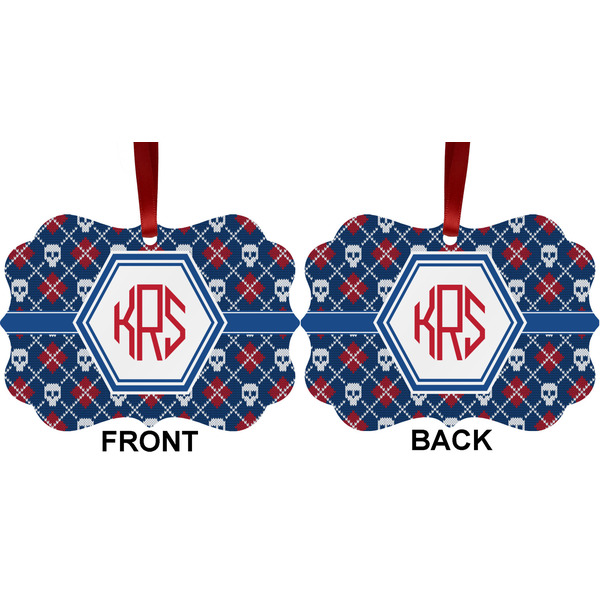 Knitted Argyle & Skulls Metal Benilux Ornament - Front and Back (APPROVAL)