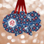 Knitted Argyle & Skulls Metal Ornaments - Double Sided w/ Monogram