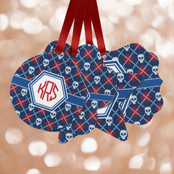 Knitted Argyle & Skulls Metal Ornaments - Double Sided w/ Monogram