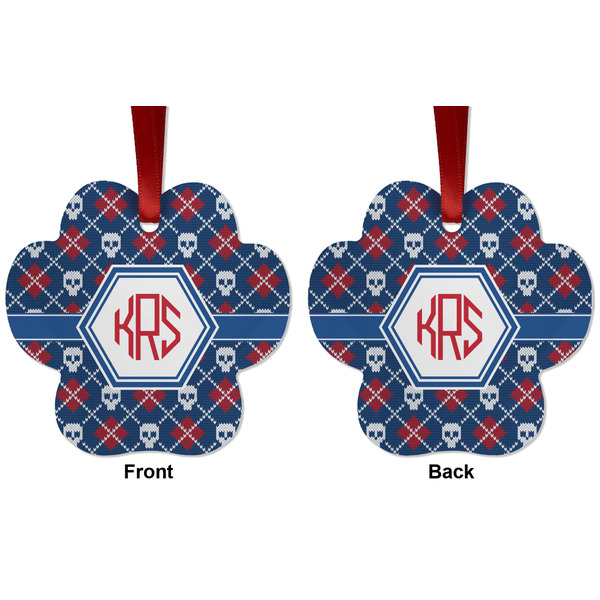 Knitted Argyle & Skulls Metal Paw Ornament - Front and Back