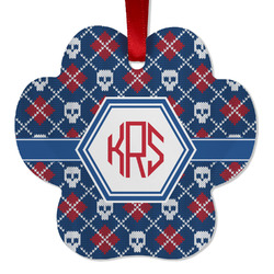 Knitted Argyle & Skulls Metal Paw Ornament - Double Sided w/ Monogram