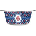 Knitted Argyle & Skulls Stainless Steel Dog Bowl - Large (Personalized)