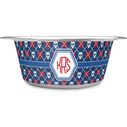 Knitted Argyle & Skulls Stainless Steel Dog Bowl - Large (Personalized)
