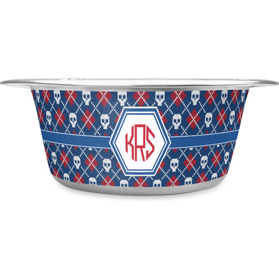 Knitted Argyle & Skulls Stainless Steel Dog Bowl (Personalized)