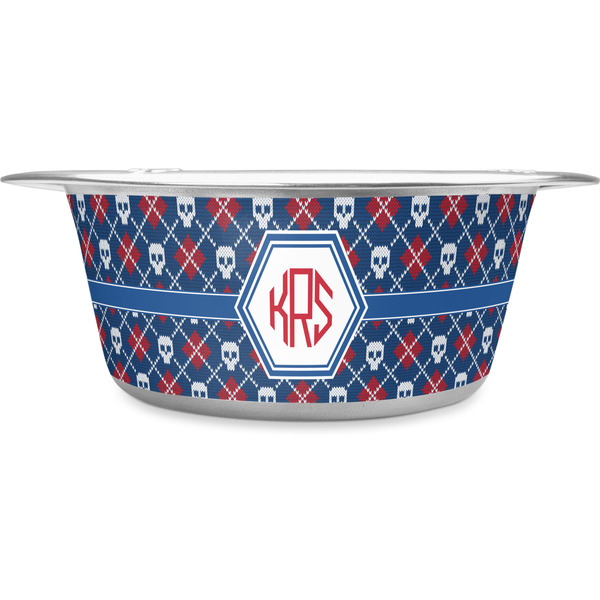Custom Knitted Argyle & Skulls Stainless Steel Dog Bowl - Small (Personalized)