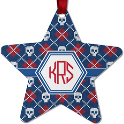 Knitted Argyle & Skulls Metal Star Ornament - Double Sided w/ Monogram