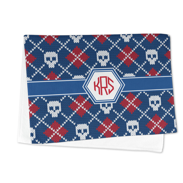 Knitted Argyle & Skulls Microfiber Dish Towel - FOLDED HALF