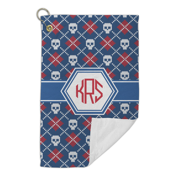 Knitted Argyle & Skulls Microfiber Golf Towels Small - FRONT FOLDED
