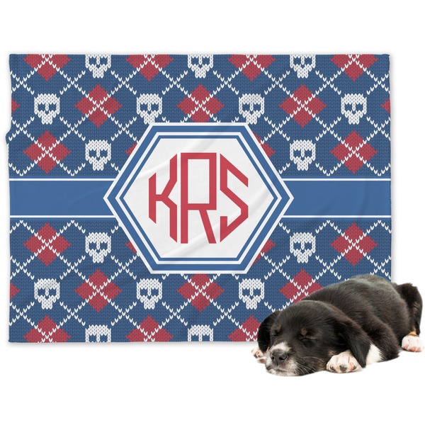 Custom Knitted Argyle & Skulls Dog Blanket - Large (Personalized)