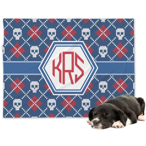 Custom Knitted Argyle & Skulls Dog Blanket (Personalized)