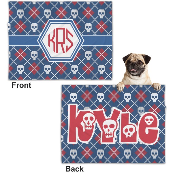 Knitted Argyle & Skulls Microfleece Dog Blanket - Regular - Front & Back