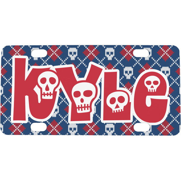 Custom Knitted Argyle & Skulls Mini / Bicycle License Plate (4 Holes) (Personalized)