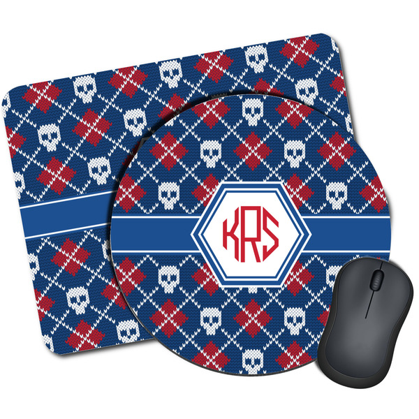 Custom Knitted Argyle & Skulls Mouse Pad (Personalized)