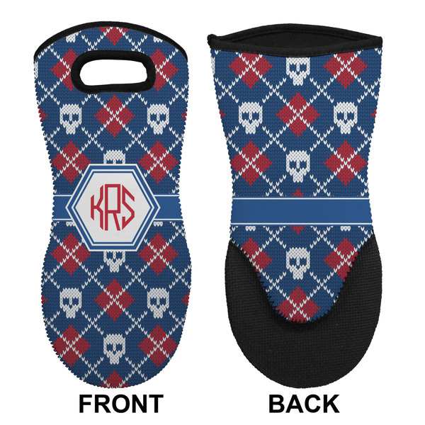 Knitted Argyle & Skulls Neoprene Oven Mitt (Front & Back)