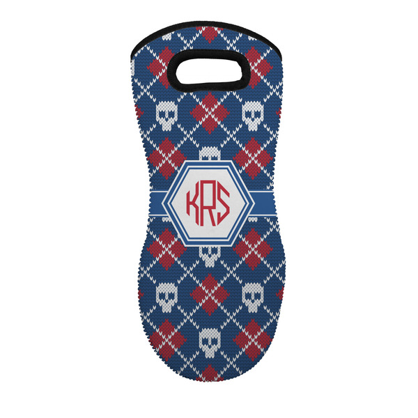 Custom Knitted Argyle & Skulls Neoprene Oven Mitt - Single w/ Monograms