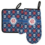 Knitted Argyle & Skulls Left Oven Mitt & Pot Holder Set w/ Monogram