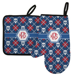 Knitted Argyle & Skulls Left Oven Mitt & Pot Holder Set w/ Monogram