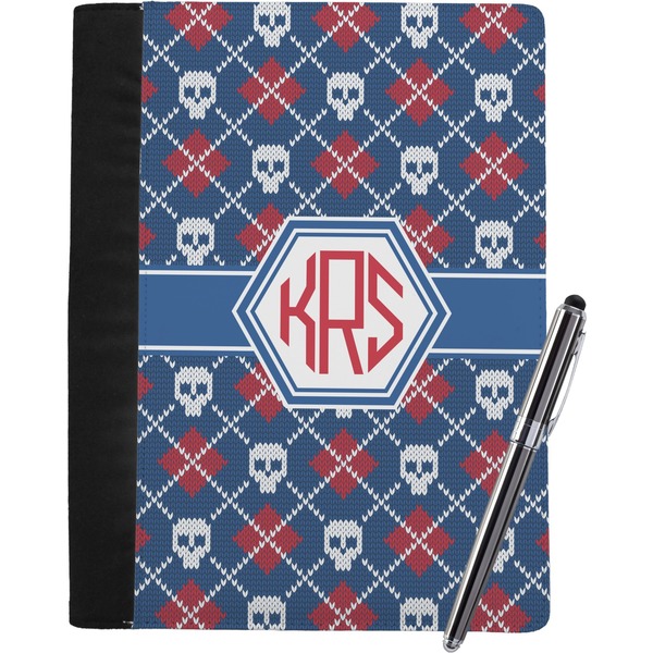 Custom Knitted Argyle & Skulls Notebook Padfolio - Large w/ Monogram
