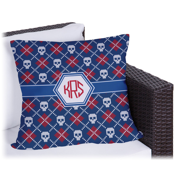 Custom Knitted Argyle & Skulls Outdoor Pillow - 18" (Personalized)