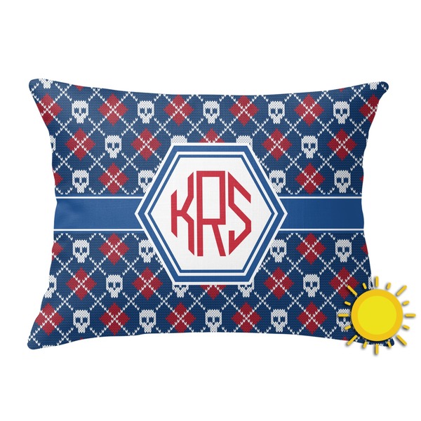 Custom Knitted Argyle & Skulls Outdoor Throw Pillow (Rectangular) (Personalized)