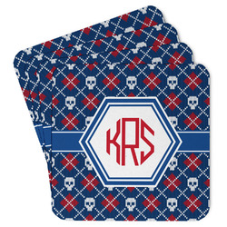 Knitted Argyle & Skulls Paper Coasters w/ Monograms