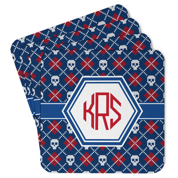 Custom Knitted Argyle & Skulls Paper Coasters w/ Monograms