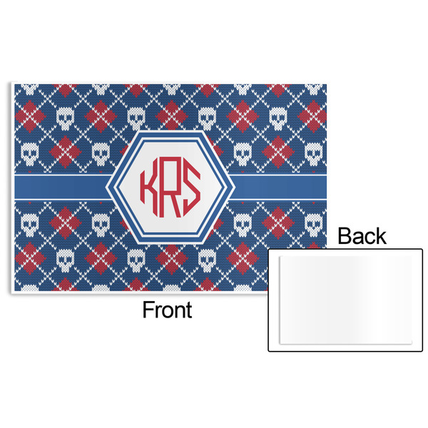 Knitted Argyle & Skulls Disposable Paper Placemat - Front & Back