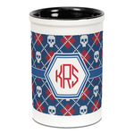 Knitted Argyle & Skulls Ceramic Pencil Holders - Black