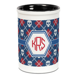 Knitted Argyle & Skulls Ceramic Pencil Holders - Black