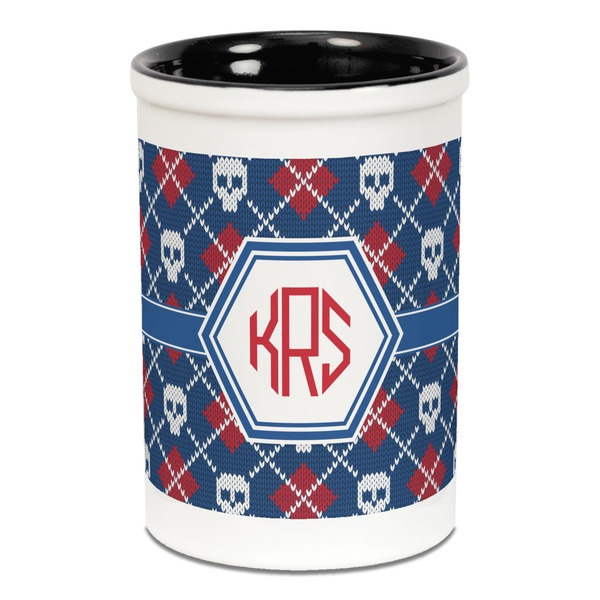 Knitted Argyle & Skulls Pencil Holder - Black