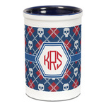 Knitted Argyle & Skulls Ceramic Pencil Holders - Blue
