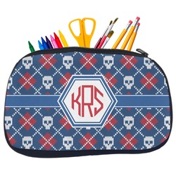 Knitted Argyle & Skulls Neoprene Pencil Case - Medium w/ Monogram
